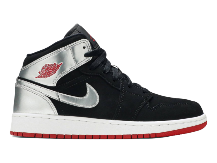 Nike Air Jordan 1 Mid Black Red Silver (GS)