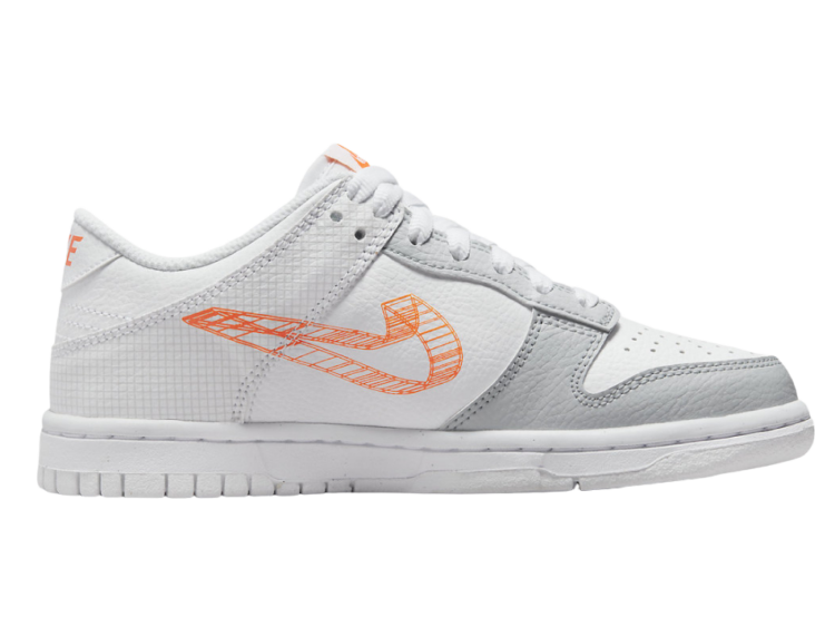 nike dunk low se 3d swoosh pure platinum total orange (gs)