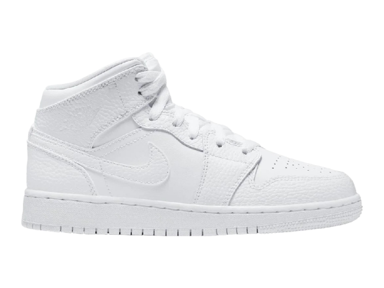 nike air jordan 1 mid triple white (gs)