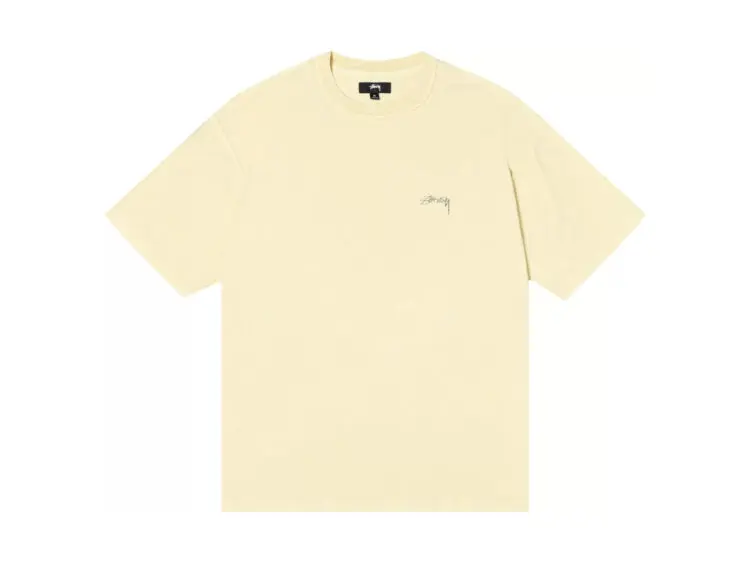 stussy pigment dyed inside out crew t shirt pale yellow