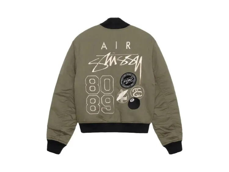 stussy x nike reversible varsity jacket medium olive:bright mandarin