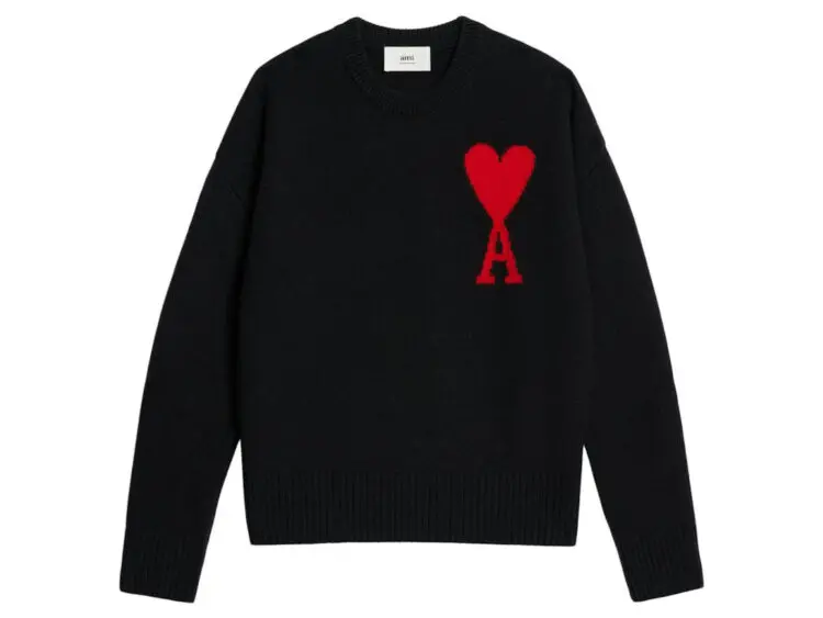 ami paris ami de coeur crewneck oversized sweater black/red
