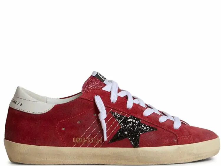 golden goose super star red suede with glitter star (w)