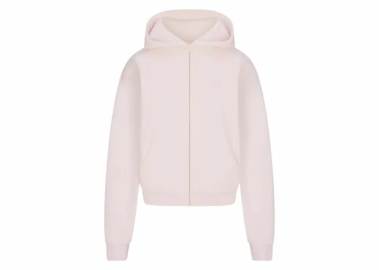 skims cotton fleece classic zip up hoodie barely pink