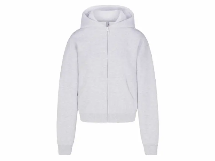skims cotton fleece classic zip up hoodie light heather grey