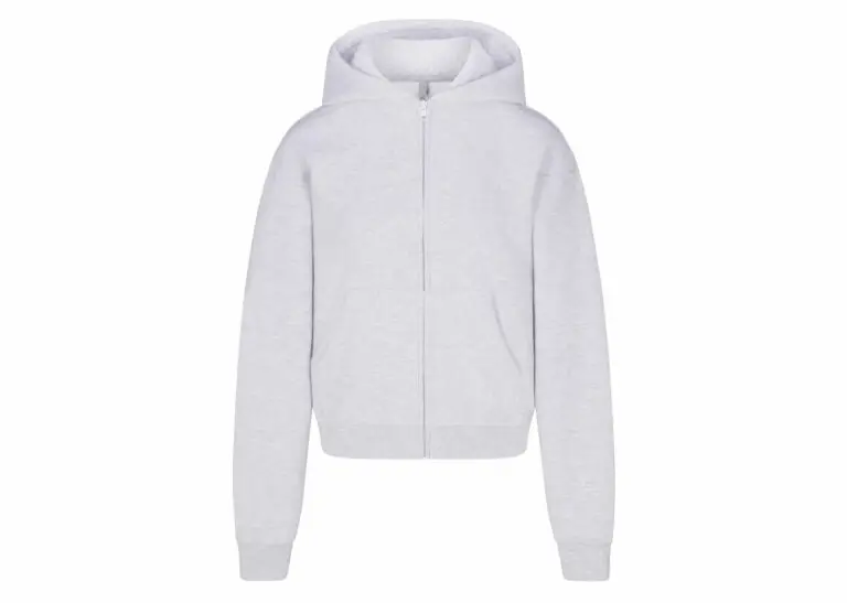 skims cotton fleece classic zip up hoodie light heather grey