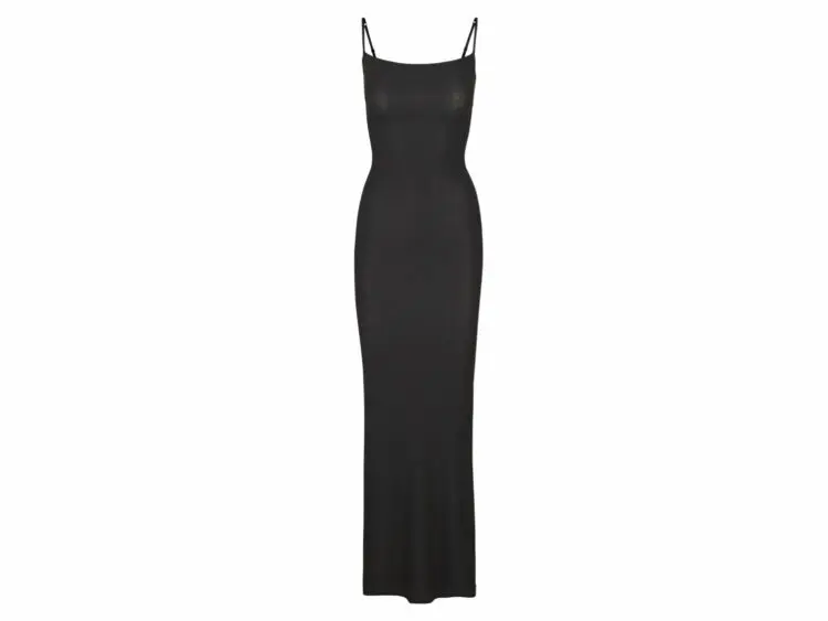 skims soft lounge long slip dress onyx
