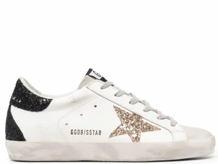 golden goose super star gold glitter star black glitter heel