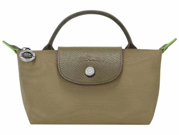 longchamp le pliage green pouch with handle artichoke
