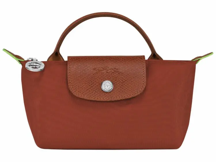 longchamp le pliage green pouch with handle chestnut