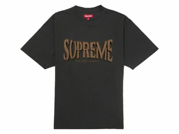 supreme flocked washed s/s top black