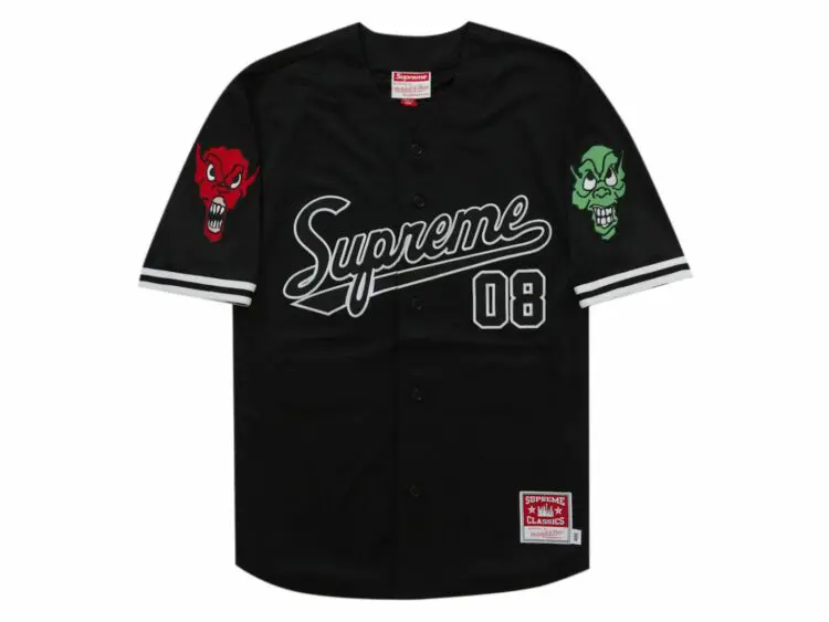 supreme mitchell & ness downtown hell baseball jersey black