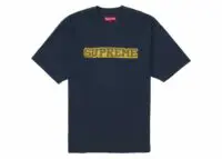 supreme satin appliqué s/s top navy