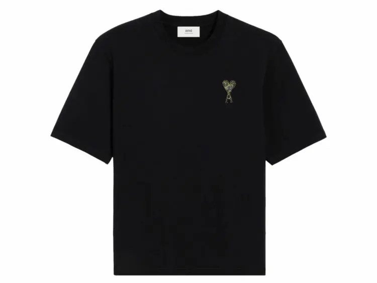 ami paris ami de coeur crew neck logo patch t shirt black