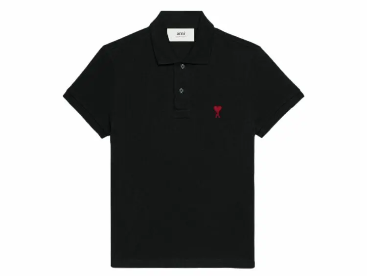 ami paris embroidered heart polo t shirt black