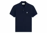 ami paris embroidered logo polo t shirt navy blue