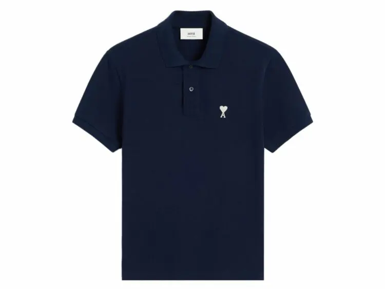 ami paris embroidered logo polo t shirt navy blue
