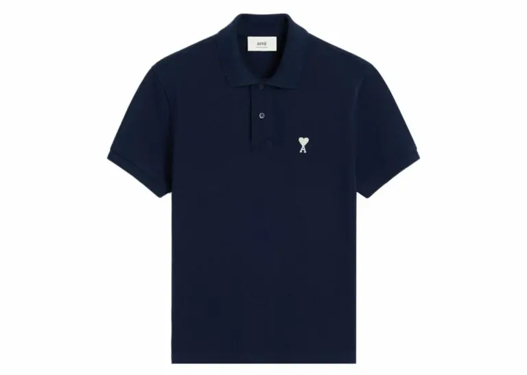 ami paris embroidered logo polo t shirt navy blue