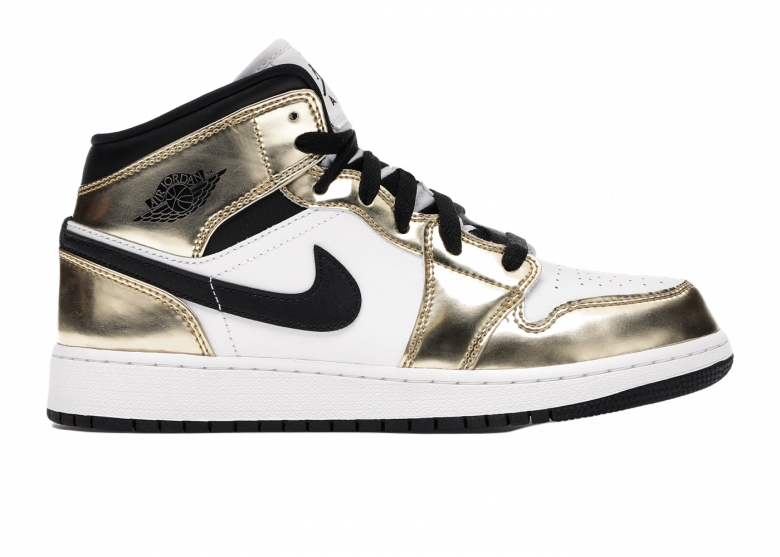 gold and black and white jordan 1