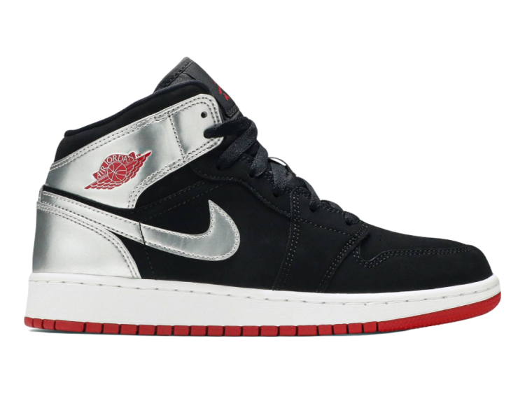 Nike Air Jordan 1 Mid Black Red Silver (GS)