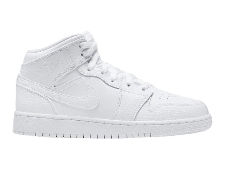 nike air jordan 1 mid triple white (gs)