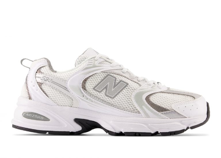new balance 530 white silver metallic