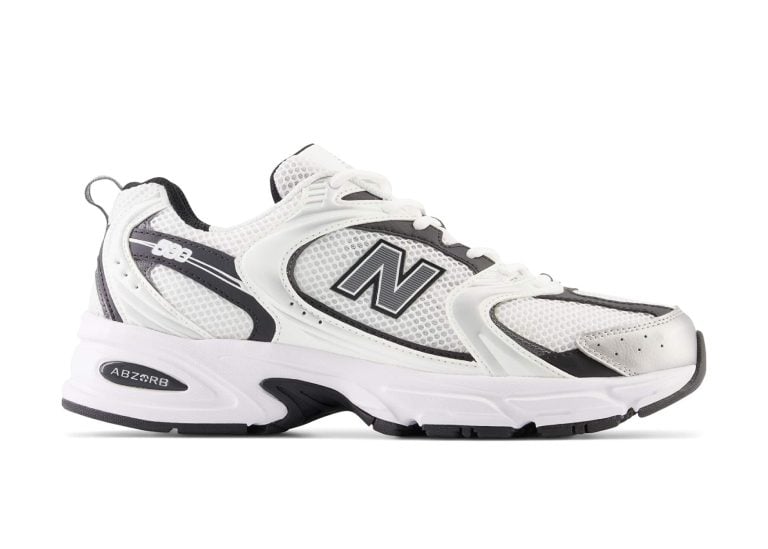new balance 530 white silver metallic black