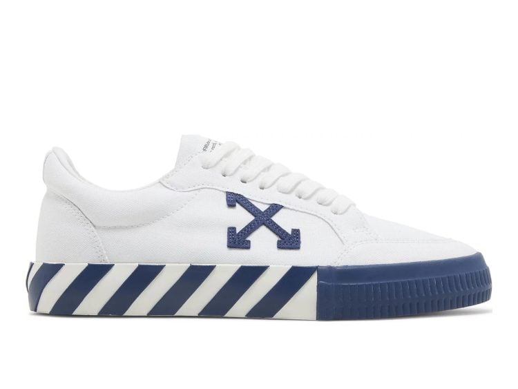 off white vulcanized low white blue canvas