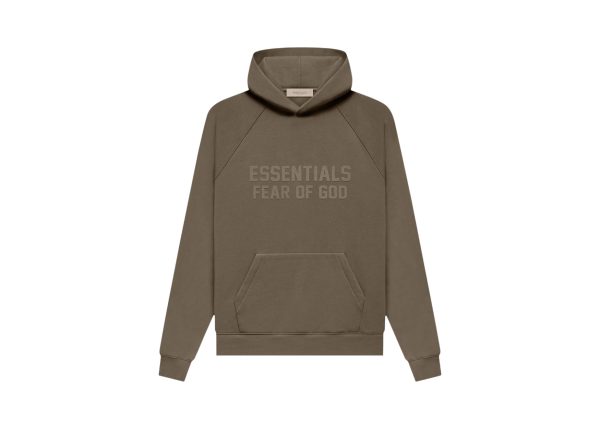 fear of god essentials hoodie wood