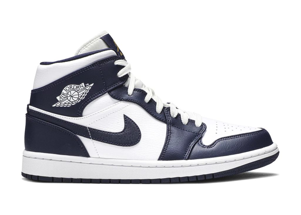 Nike Air Jordan 1 Mid White Metallic Gold Obsidian - 554724-174