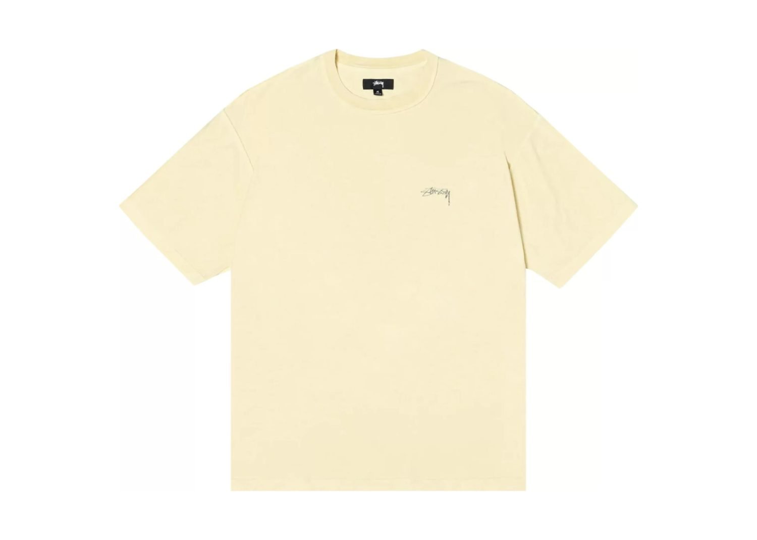 stussy pigment dyed inside out crew t shirt pale yellow