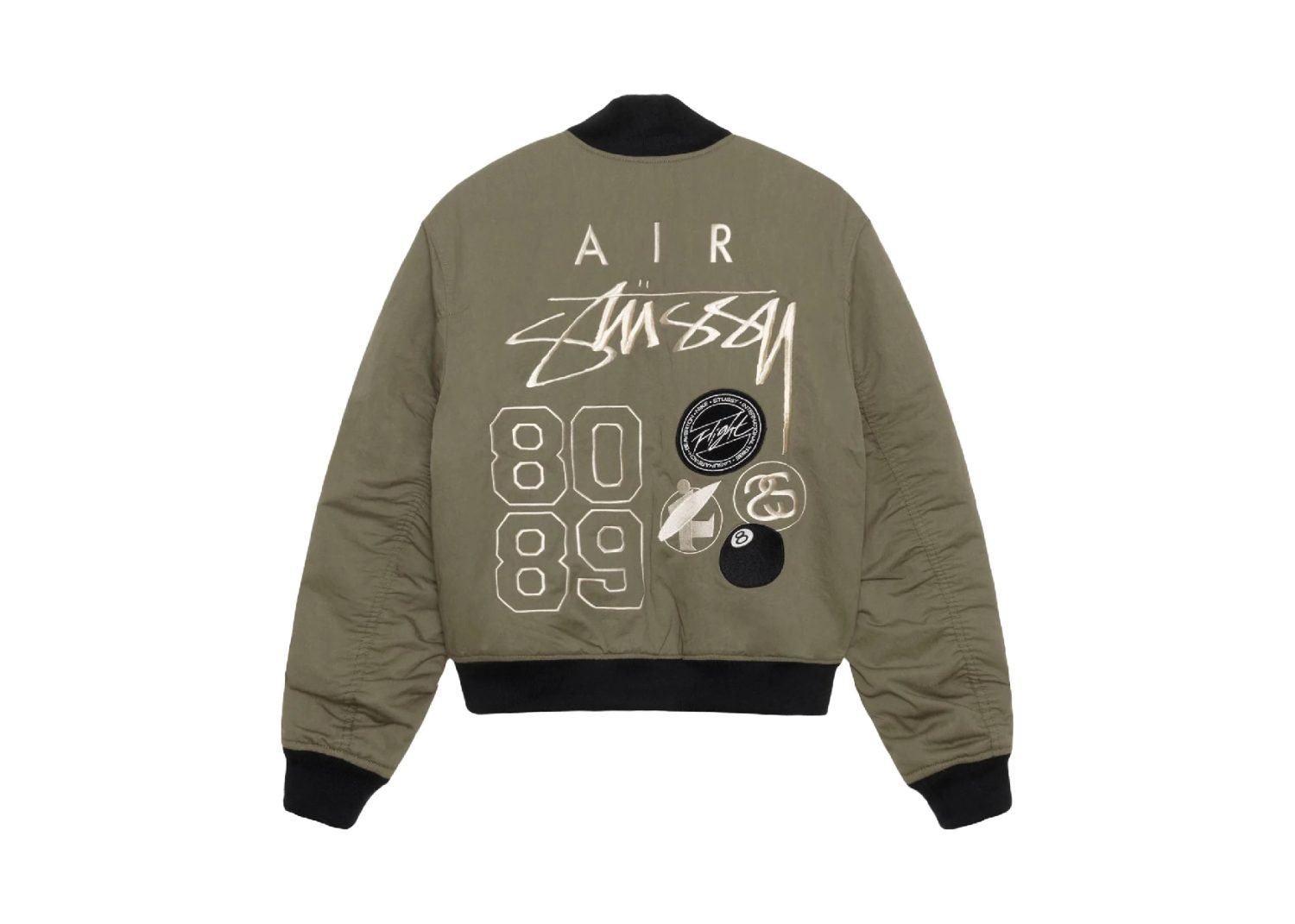 stussy x nike reversible varsity jacket medium olive:bright mandarin