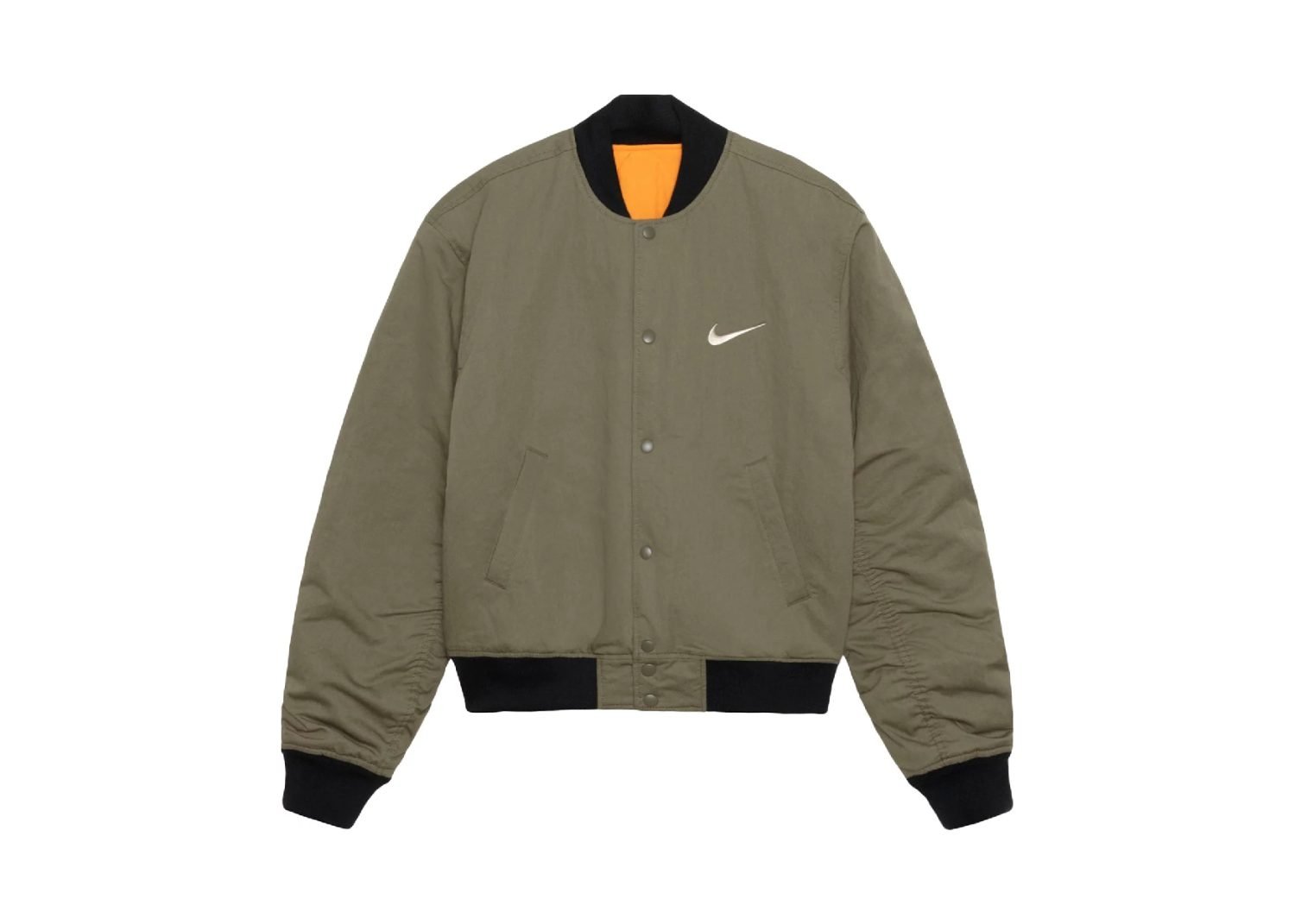 stussy x nike reversible varsity jacket medium olive:bright mandarin2