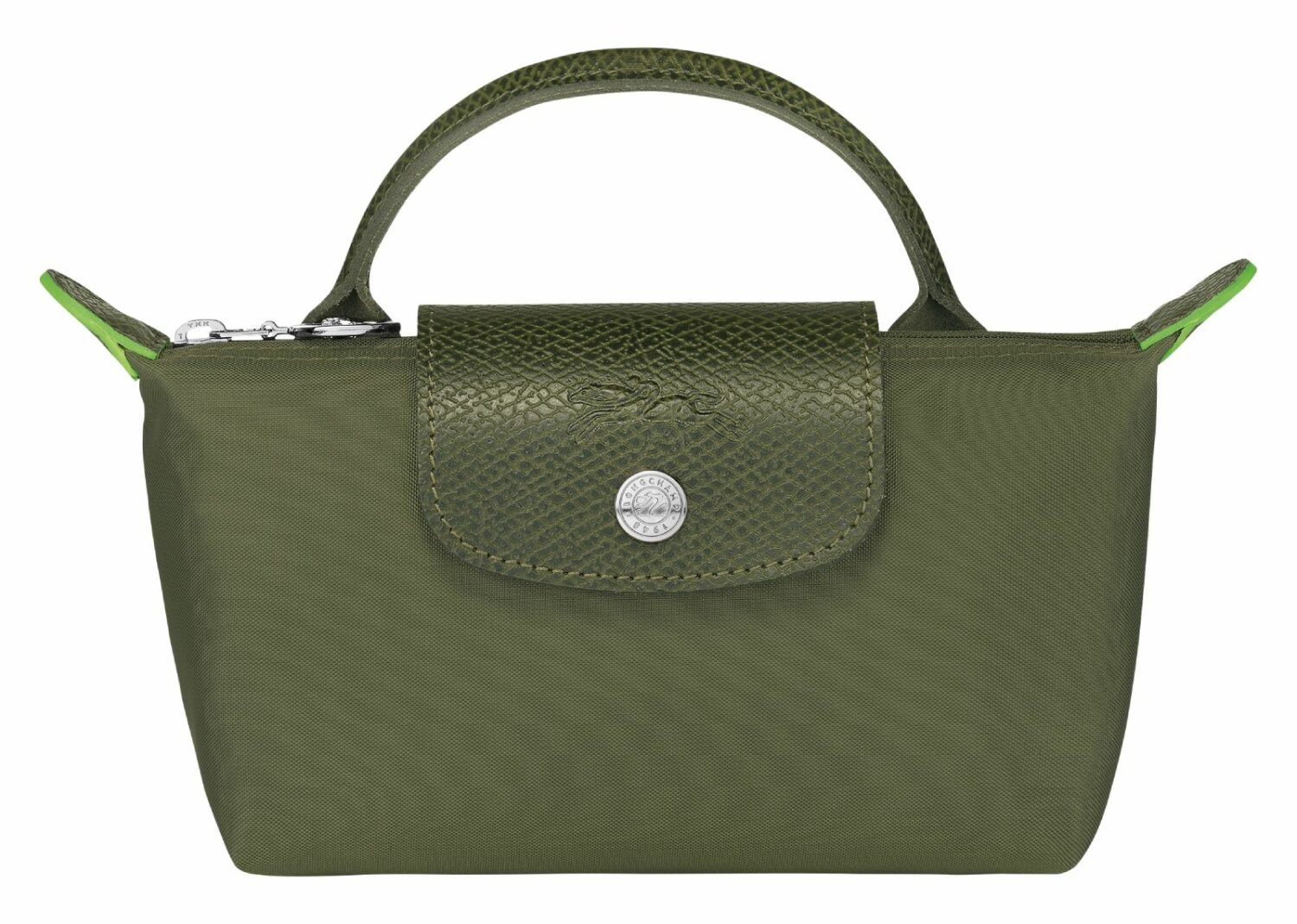 longchamp le pliage green pouch with handle forest