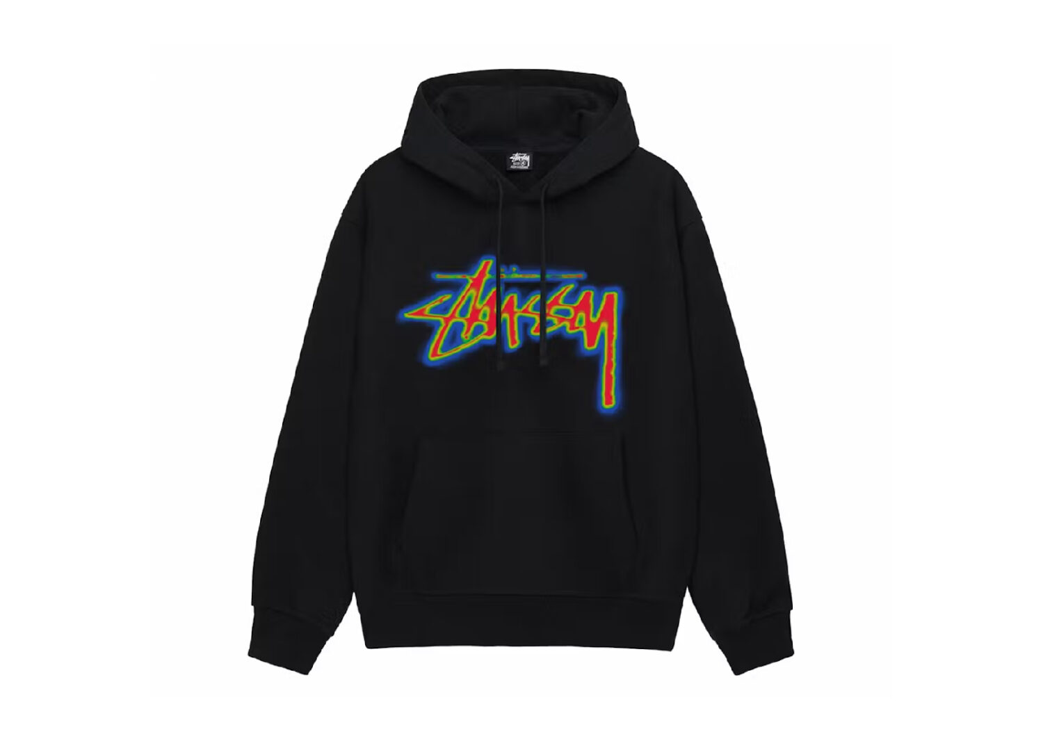 stussy thermal stock hoodie black