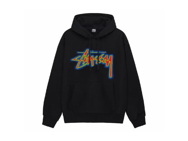 stussy thermal stock hoodie black