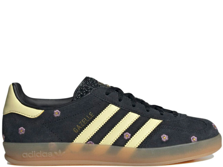 adidas gazelle indoor core black almost yellow floral (w)