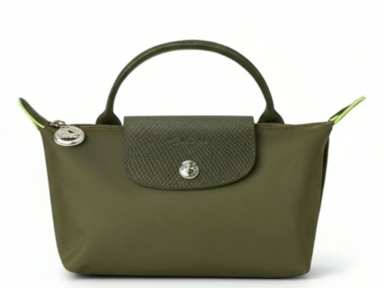 longchamp le pliage green pouch with handle forest