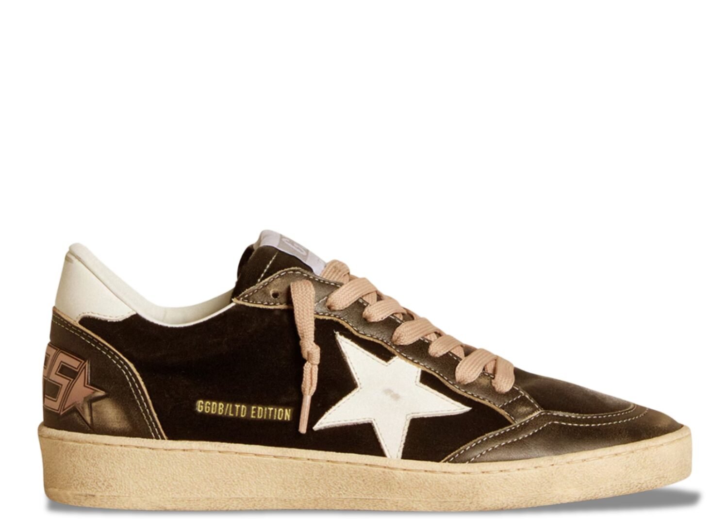 golden goose ball star black velvet black white leather (w)