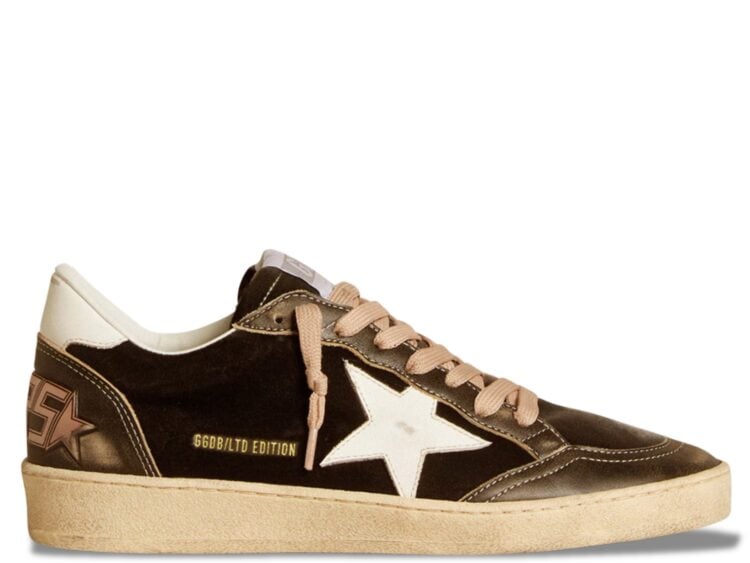 golden goose ball star black velvet black white leather (w)