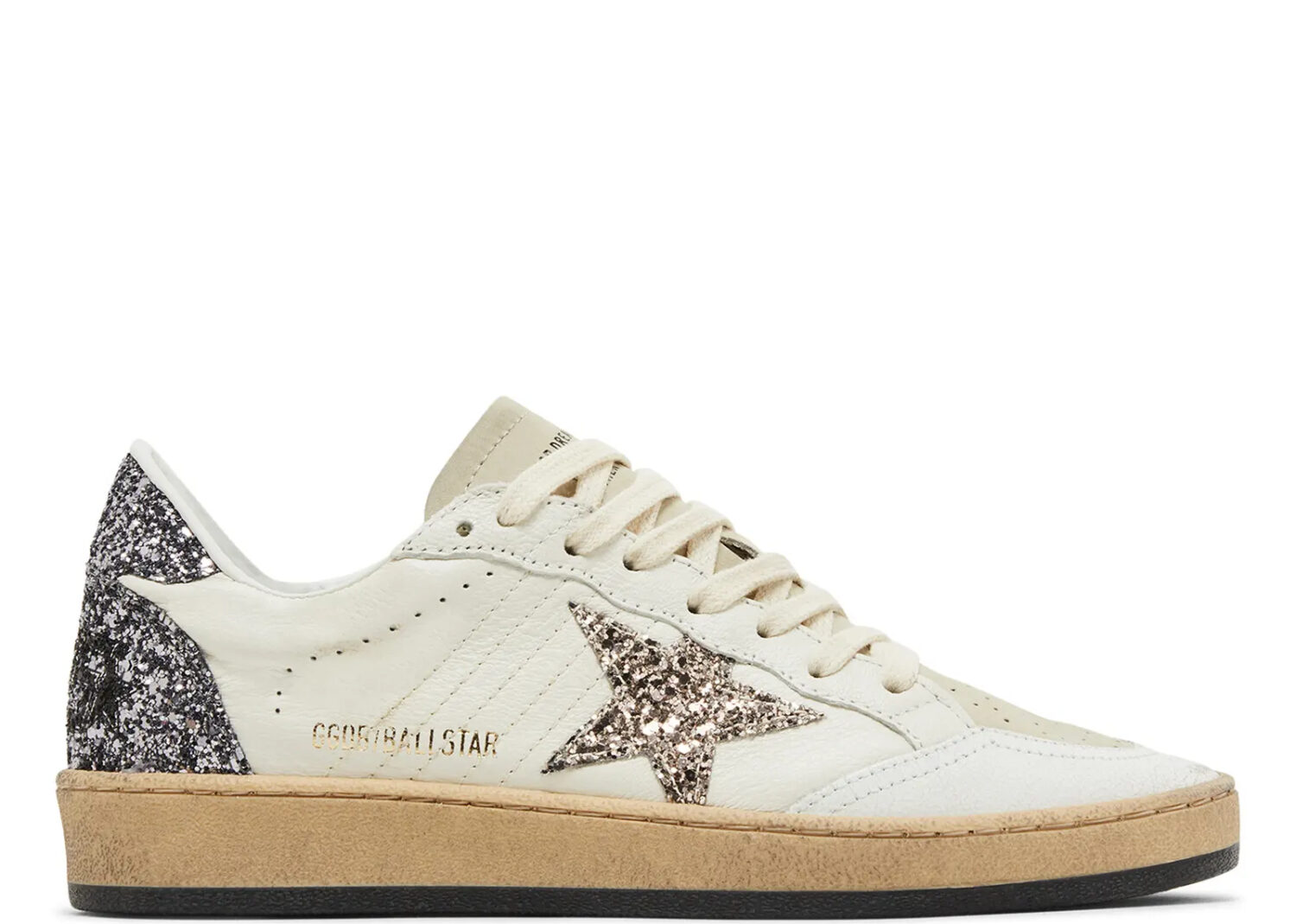 golden goose ball star white beige silver glitter