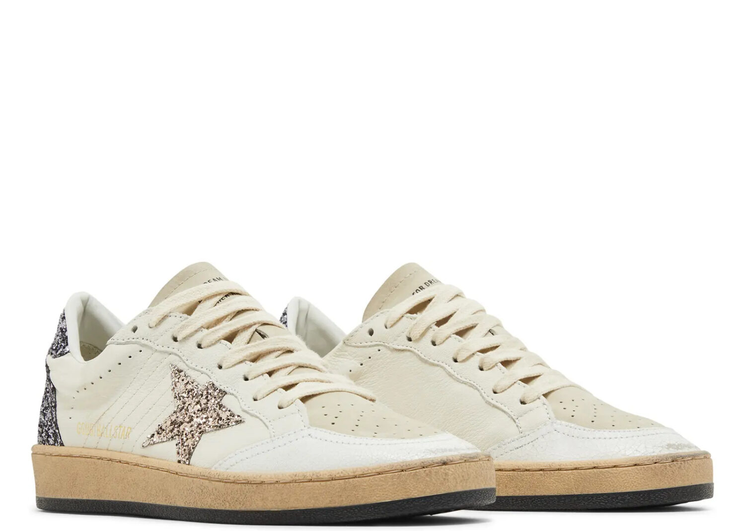 golden goose ball star white beige silver glitter