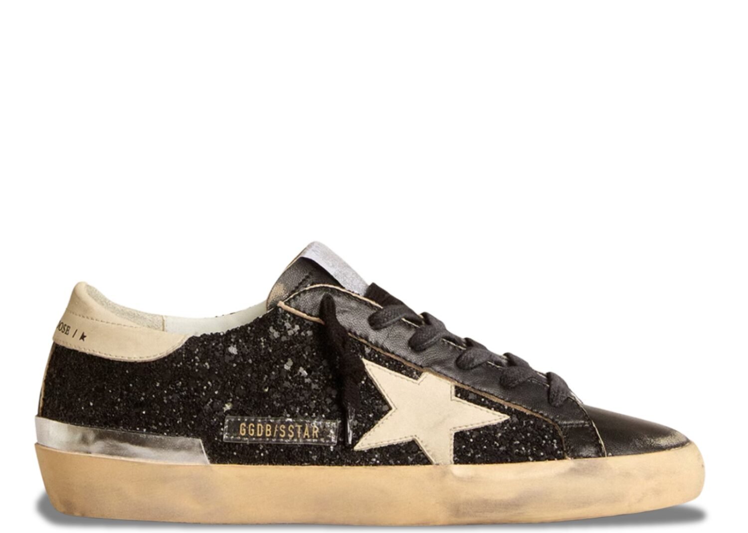 golden goose super star black glitter nappa cream (w)