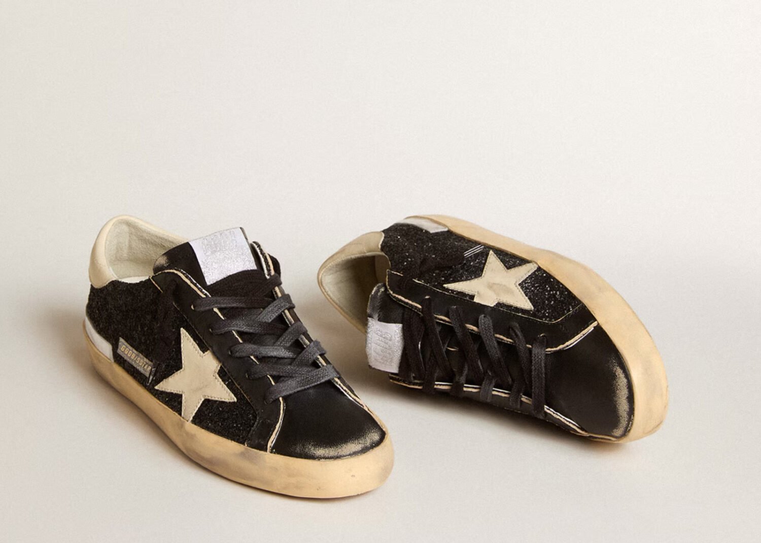 golden goose super star black glitter nappa cream (w)