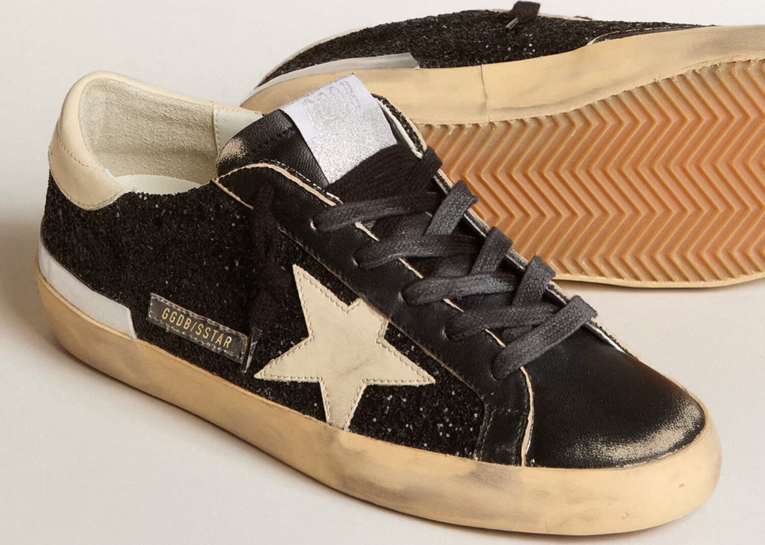 golden goose super star black glitter nappa cream (w)