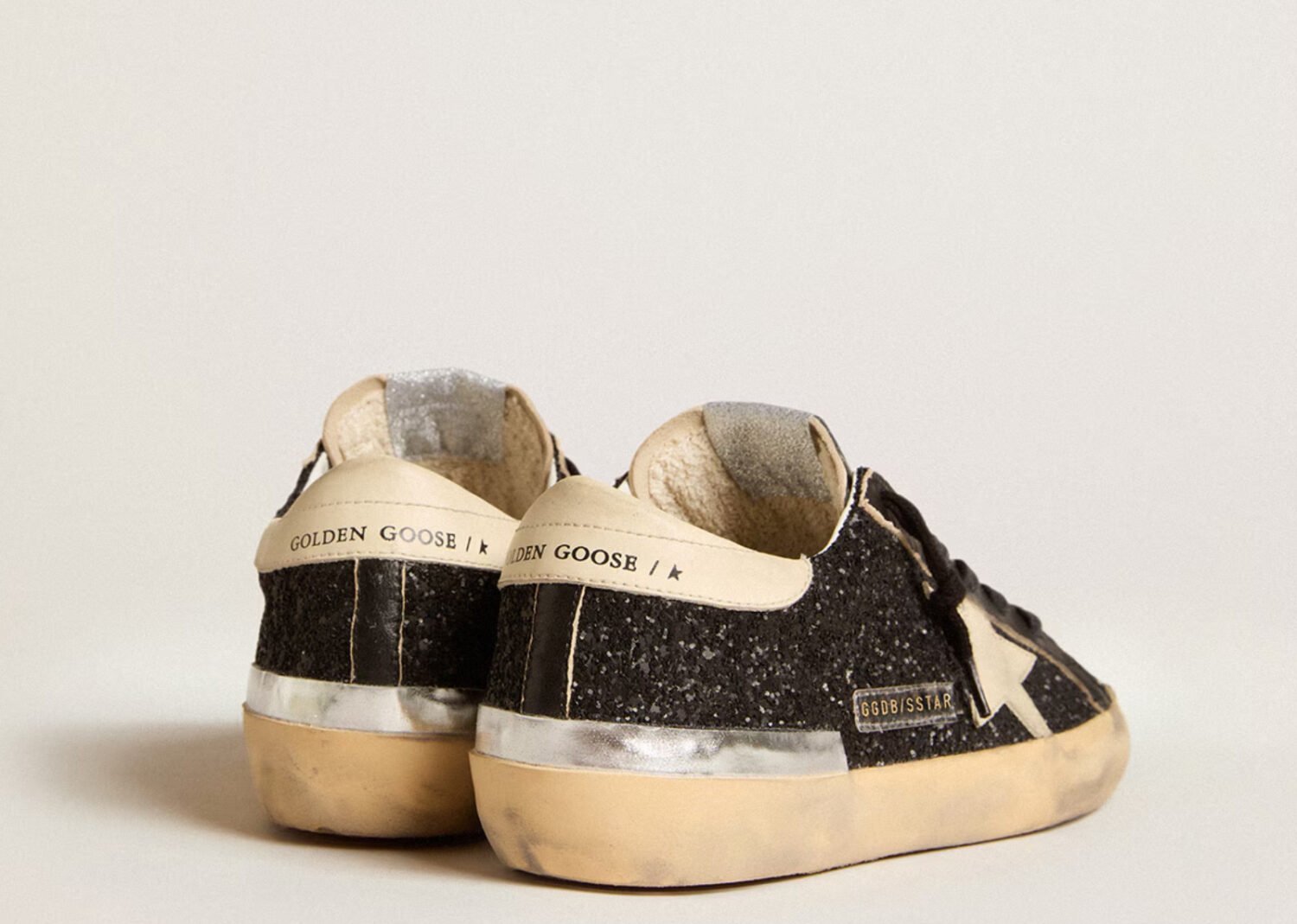 golden goose super star black glitter nappa cream (w)