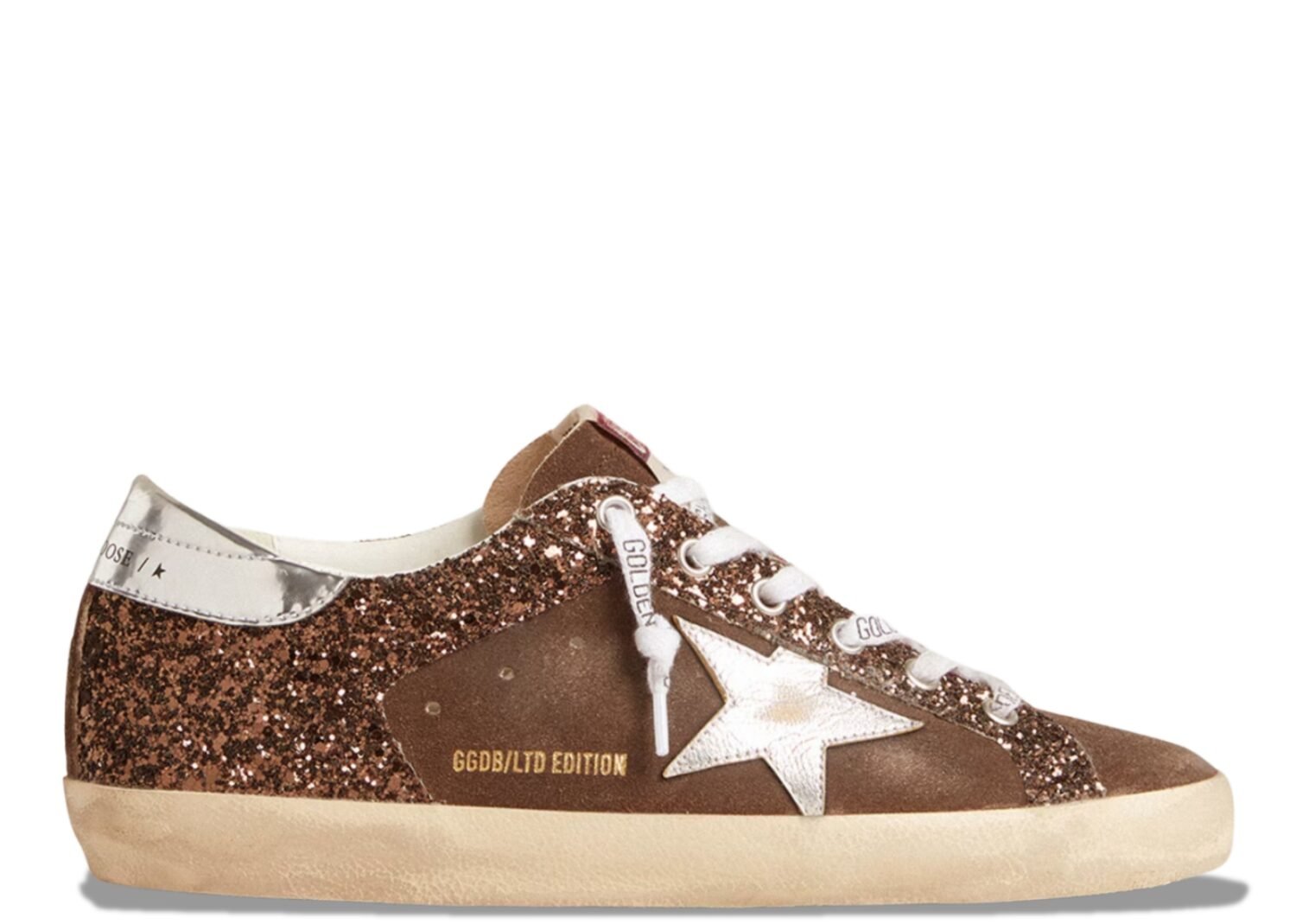 golden goose super star brown glitter brown suede