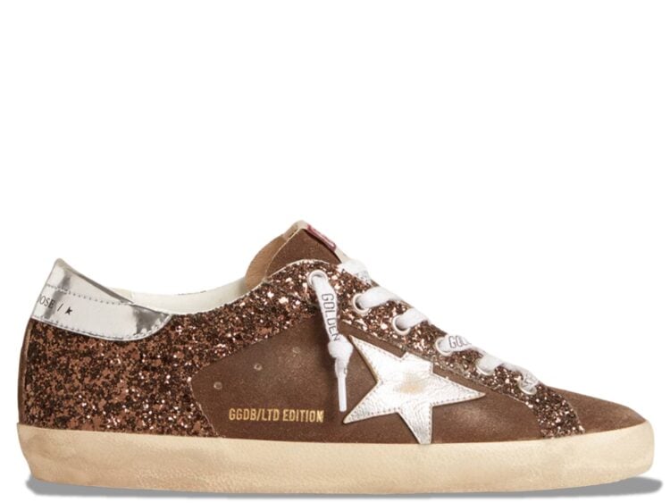 golden goose super star brown glitter brown suede