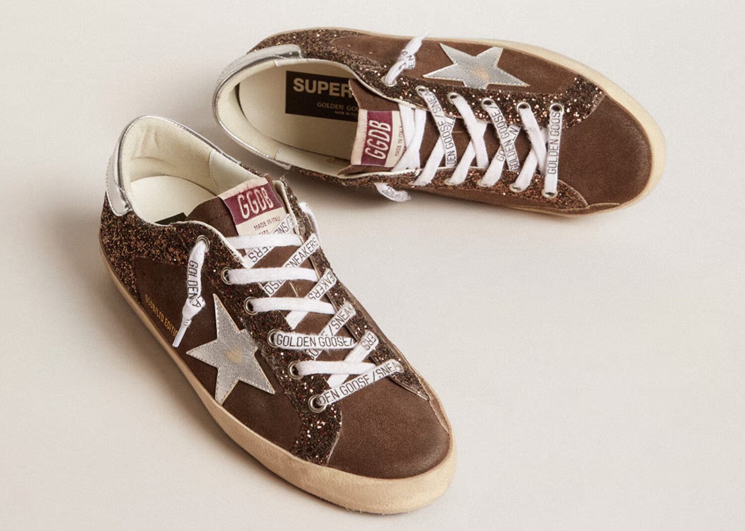 golden goose super star brown glitter brown suede