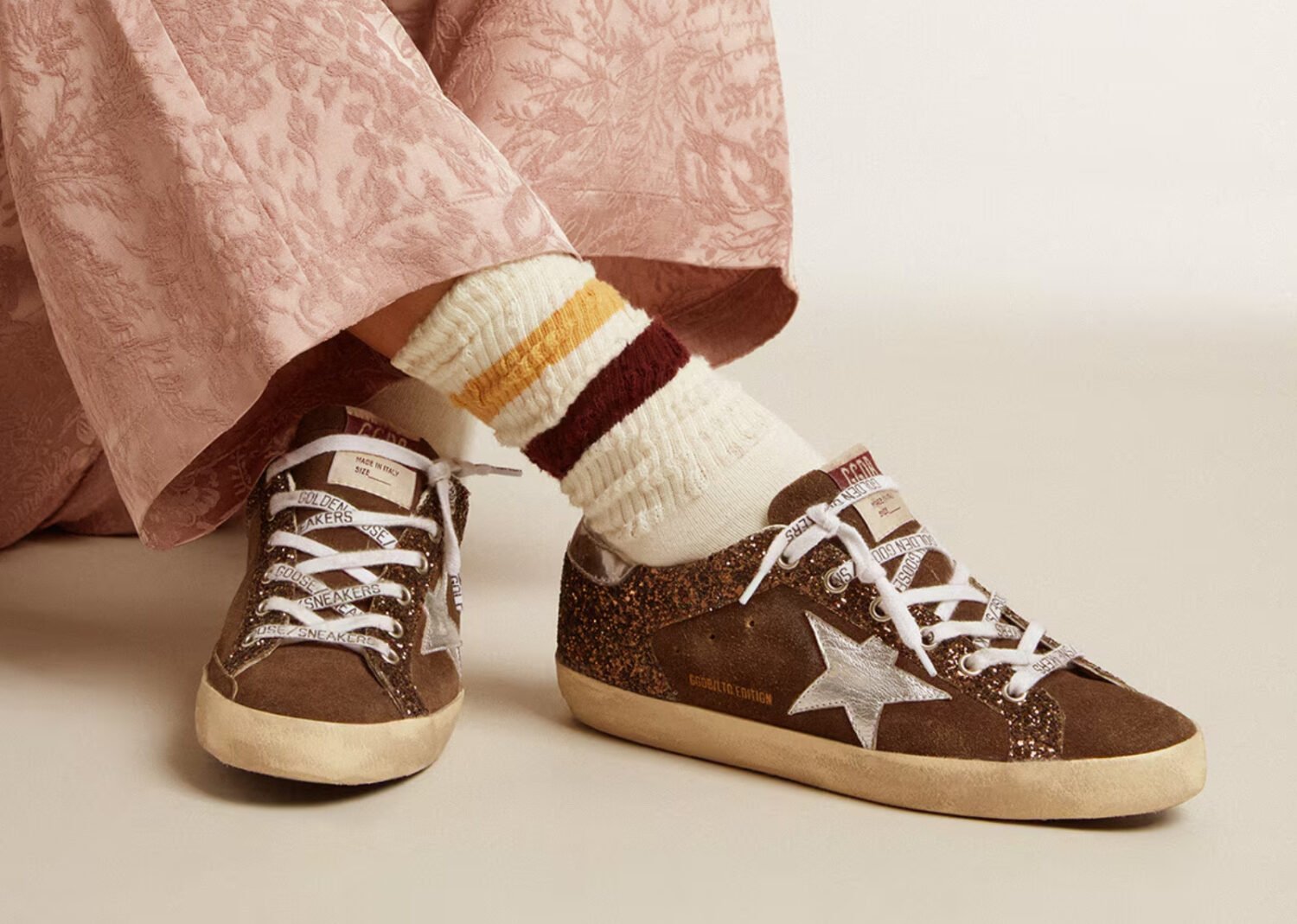 golden goose super star brown glitter brown suede